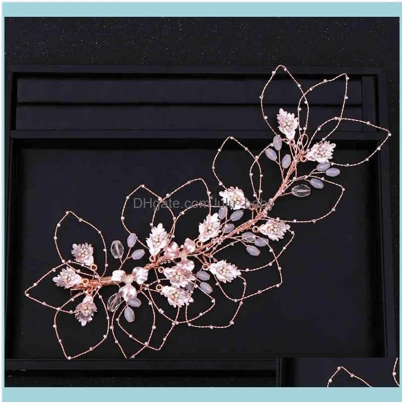 Rose Gold Color Headbands For Bride Wedding Accessories Cystal Pearl band Women Hair Vines Jewelry Handmade Headpiece