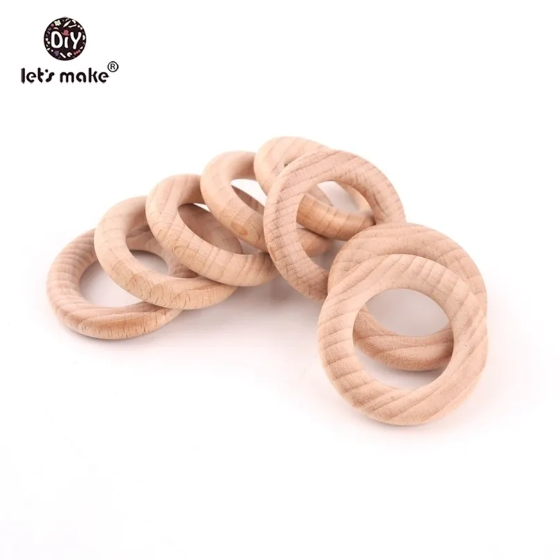 Let's Make Beech Wood 50pc Wooden Ring 40/55/60/70mm Teether DIY Bracelet Crafts Gift Teething Accessory Baby 211106