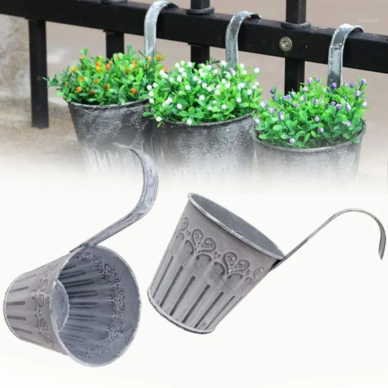 Planters & Pots Vintage Iron Flower Pot Vase Wall Fence Hanging Balcony Garden Patio Planter Home Decor Metal Bucket Holders