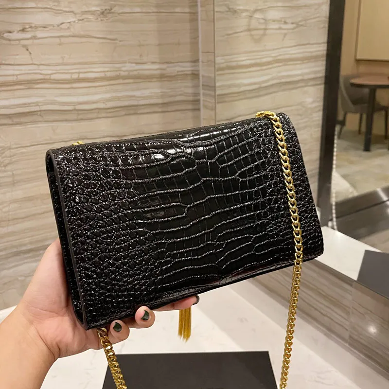 Shoulder Messenger Bag High Quality Flap Crossbody Bags Women Gold Chain Handbag Fashion Card Wallet Stripes Top Layer Cowhide Leather Material