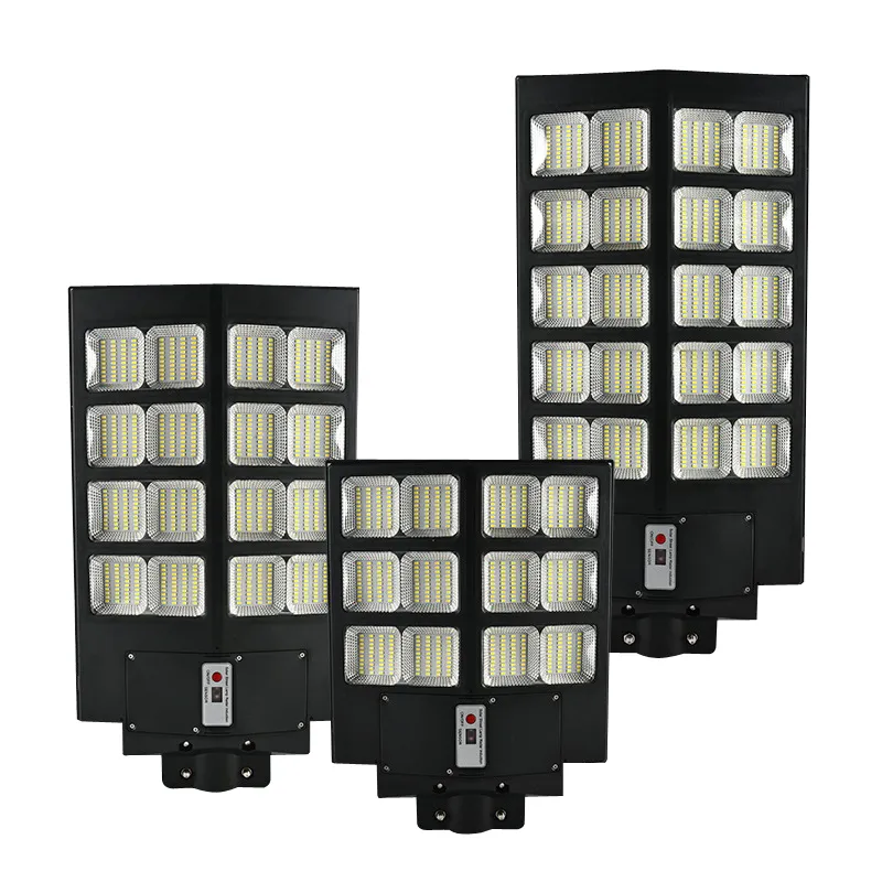 Lampioni stradali solari a LED da 1000 W 800 W 600 W Lampade a batteria da esterno dal crepuscolo all'alba con sensore di movimento per parcheggio, cortile, garage e giardino.