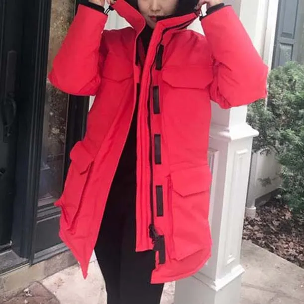패션 겨울 다운 파카 exps 여자 디자이너 후드 코트 클래식 따뜻한 두꺼운 옷 야외 긴 파파
