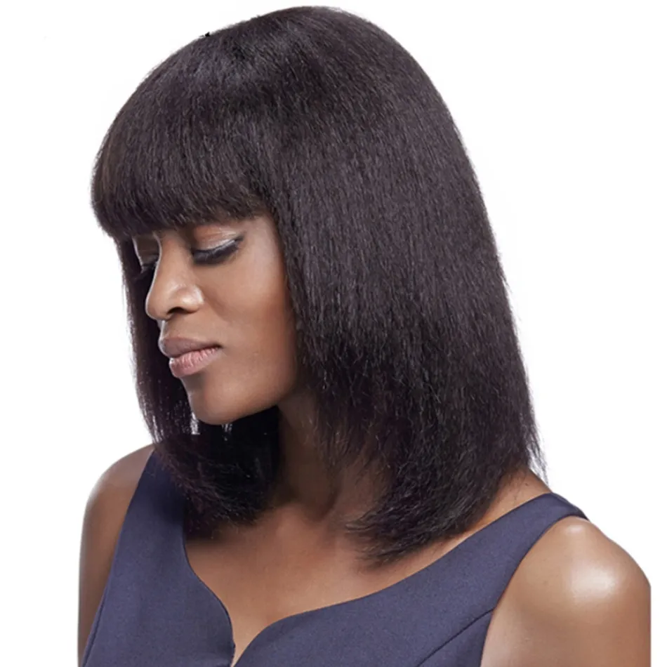 Braziliaanse kinky rechte bob pruiken menselijk haar machine gemaakte pruik voor vrouwen natuurlijke kleur remy haar 8-16 inch