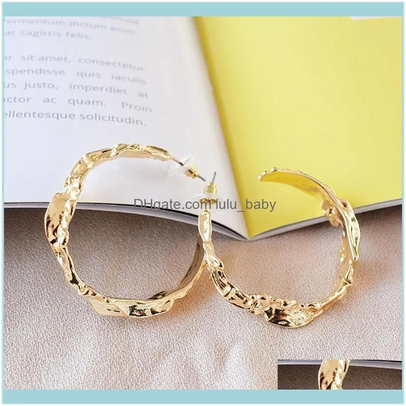 Fashion Gold Metal Abstract Irregular Big Hoop Earrings Open Round Geometric Circle Minimalist For Women Party & Huggie