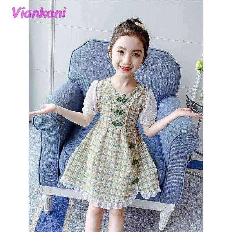 Летний костюм младенца принцесса Cheongsam китайский стиль решетки платье дети детские платья для девушек одежда 2021 лето 4 12Y G1215