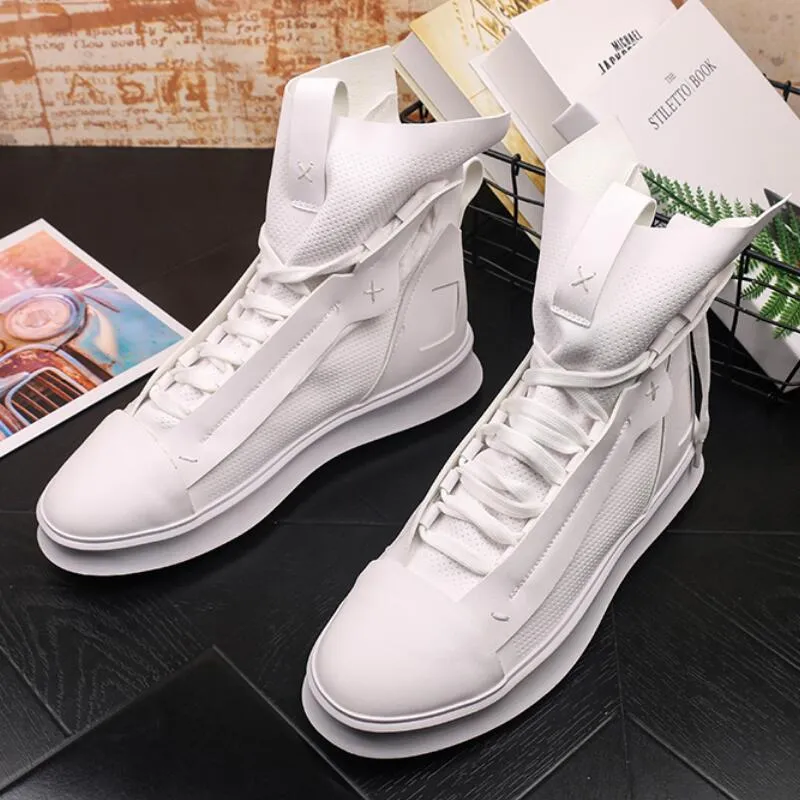 Yüksek Üst Botlar Yeni Tip Adam Küçük Beyaz Ayakkabı Gelgit Kore Versiyonu Rahat Zapatillas