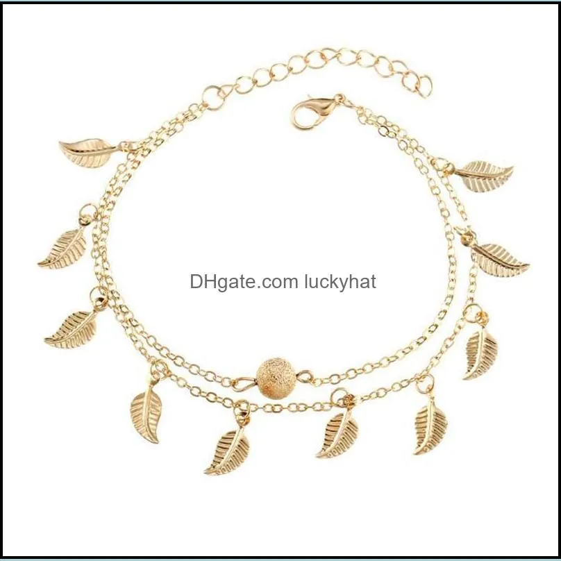 Juvelryfashion kvinnor blad charm anklets riktig pos kedja armband mode 18k guld ankel armband fot smycken droppleverans 2021 whdy8