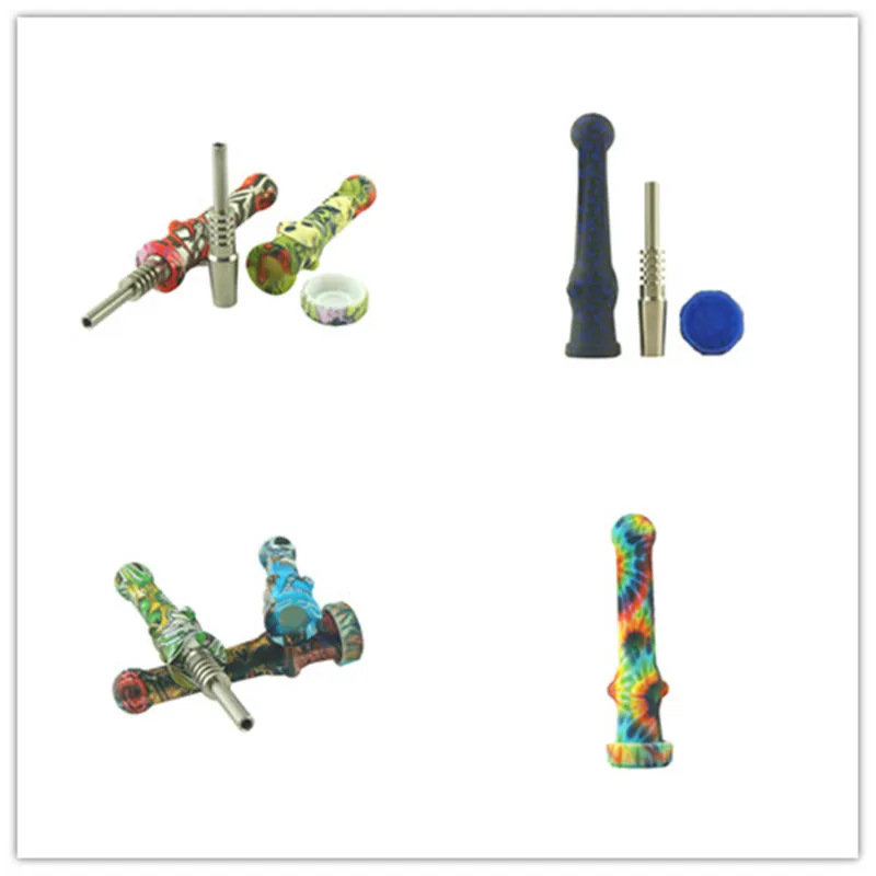 colorful silicone smoking Nectar nector Collector pipes kit Concentrate smoke weeding hand Pipe with 14mm GR2 Titanium Tip Dab Straw Oil Rig