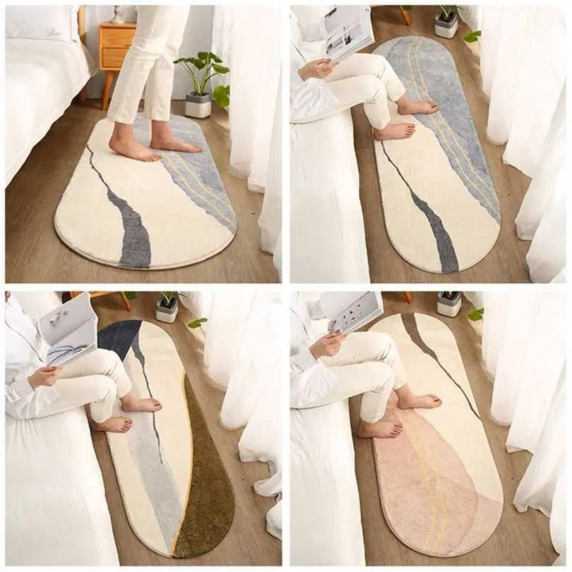 模造カシミヤカーペットシンプルなベッドサイドモダンな寝室敷物厚い地域リビングルーム装飾マット211124