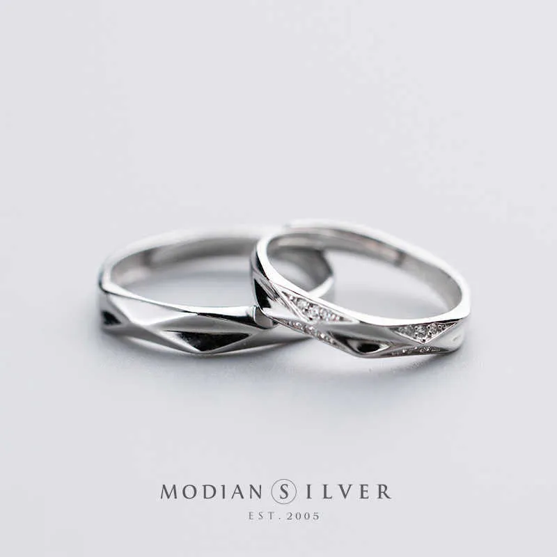 Klassik ein Paar Paar freie Größe Ringe für Männer Frauen Glänzend Zirkon Unregelmäßige Form Sterling Silber 925 Ring Feinschmuck 210707