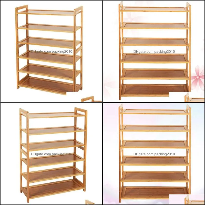 6 Tiers Bamboo Shoe Rack Concise Flat Wood Color Shoe Shelf with Handles for Home