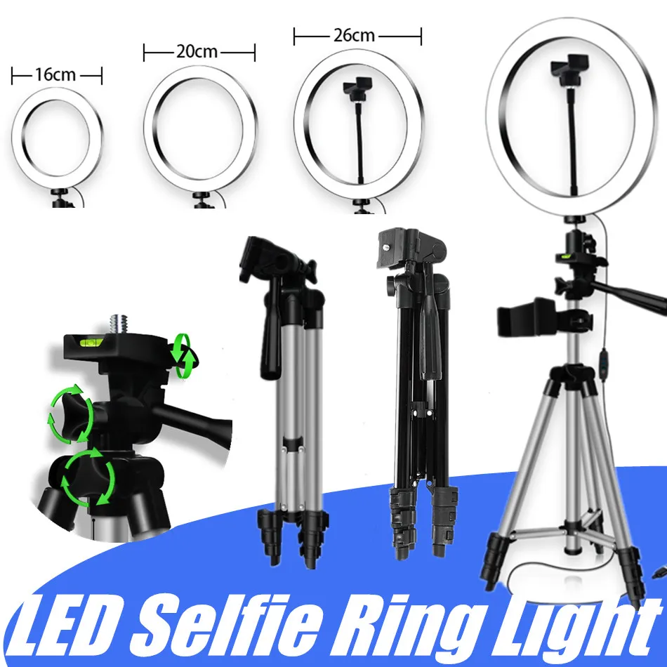 YouTube Makeup Video Live Shooting Led Ring Light Ringlampa 6 7 10 tum med telefonhållare stativ Stativ Selfie Ringlight Circle Tikok lampa