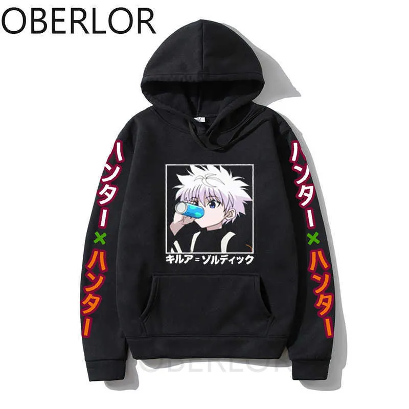 Killua Zoldyck Anime Manga Czarny Kapturem Kawaii Hunter X Hunter Bluzy Bluźnia Bluzy Topy Mężczyźni Kobiety Swetry Unisex Ubrania X0629