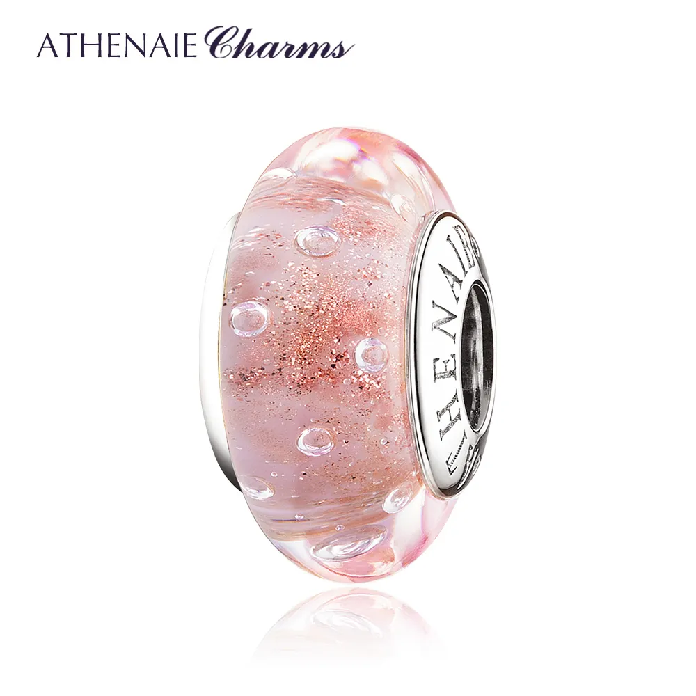 ATHENAIE 925 Стерлинговое серебро Мурано Стеклянные бусины из розовых золотых песков пузырьки бусины для браслетов браслеты и ожерелья подруга Q0531