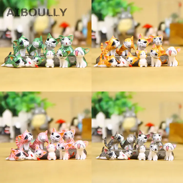 9pcs Kawaii Cheese Cats Kitty Statue Miniature Resina Kitten Cat Figurine Mini Figure da giardino Decorazione per la casa Giocattoli per bambini C0220