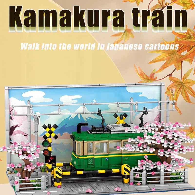 燃料電池自動車 街路景色桜鎌倉電車のビルディングブロック建築アニメの車の数字は子供のための玩具 即納品可能 おもちゃ ギフト ブロック プラモデル Viskasprekybai Lt