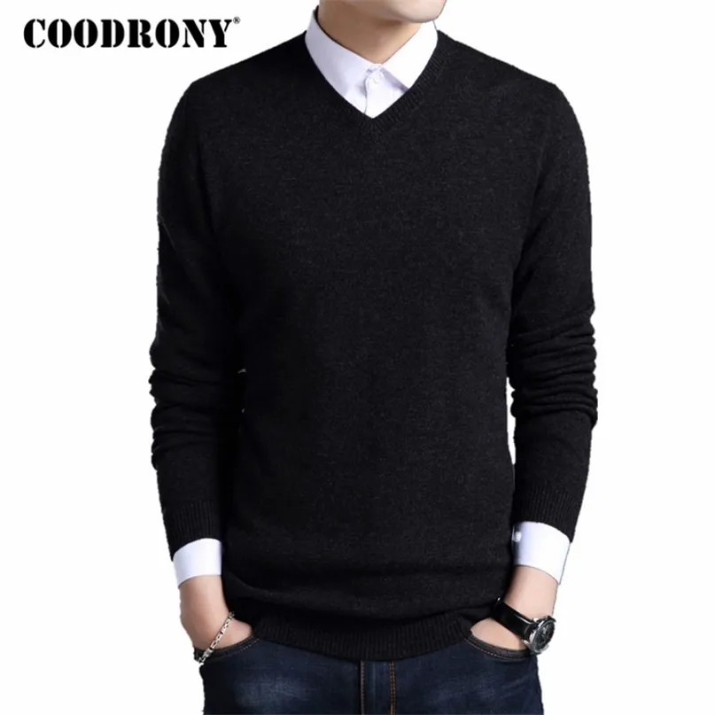 Coodrony Merinos Pull de laine Hommes Automne Hiver épais Pull chauds et pulls Casual V-Col V-Col Pull Pull Pull Homme 7305 211008