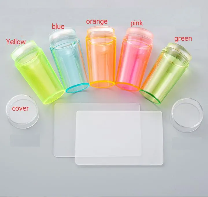 couleurs fluorescentes vert rose 1 ensemble de modèles Clear Jelly Nail Art Grattoir en silicone avec capuchon Outil d'estampage de tampon transparent de 3,1 cm avec grattoir