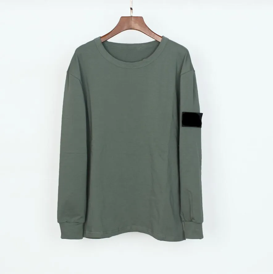 INS tide stone solid color Island Men`s T-Shirts round neck pullover long sleeved fashion Loose bottoming Tee