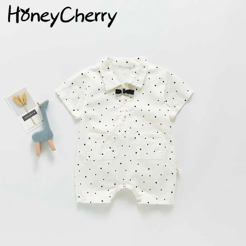 Zomer baby romper polka dot revers jumpsuit leisure romper baby boy kleding baby rompertjes 210701