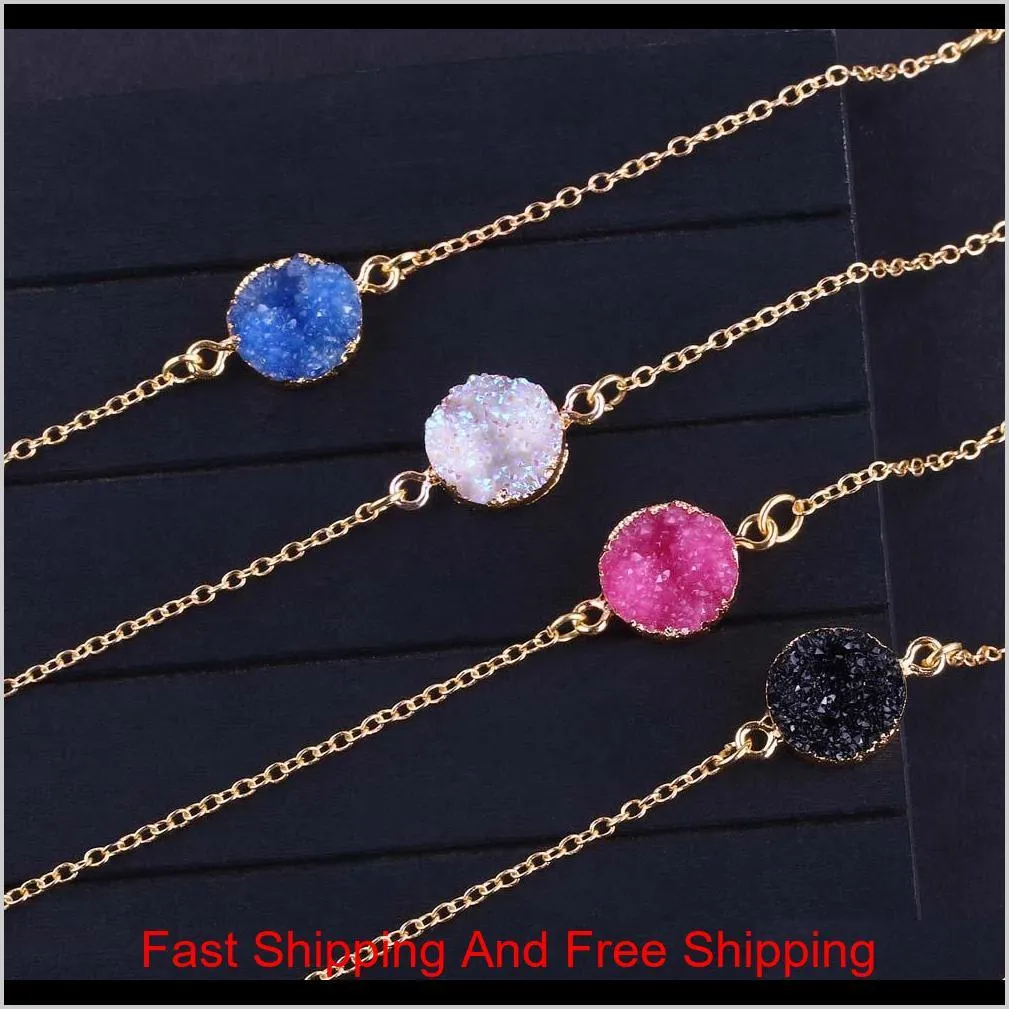 new design resin stone druzy necklaces 5 colors gold plated geometry stone pendant necklace for elegant women girls fashion jewelry