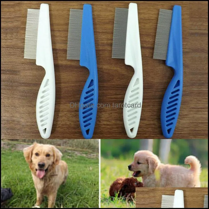 Dog Grooming Materiały Pet Strona Generalny Ogród Cat Beauty Narzędzia Metal Nit Head Hair Comb Comb Grzywny Ząbkowany Pchli Flee Handle Zwierzęta Drop Dostawa 2021 \ t