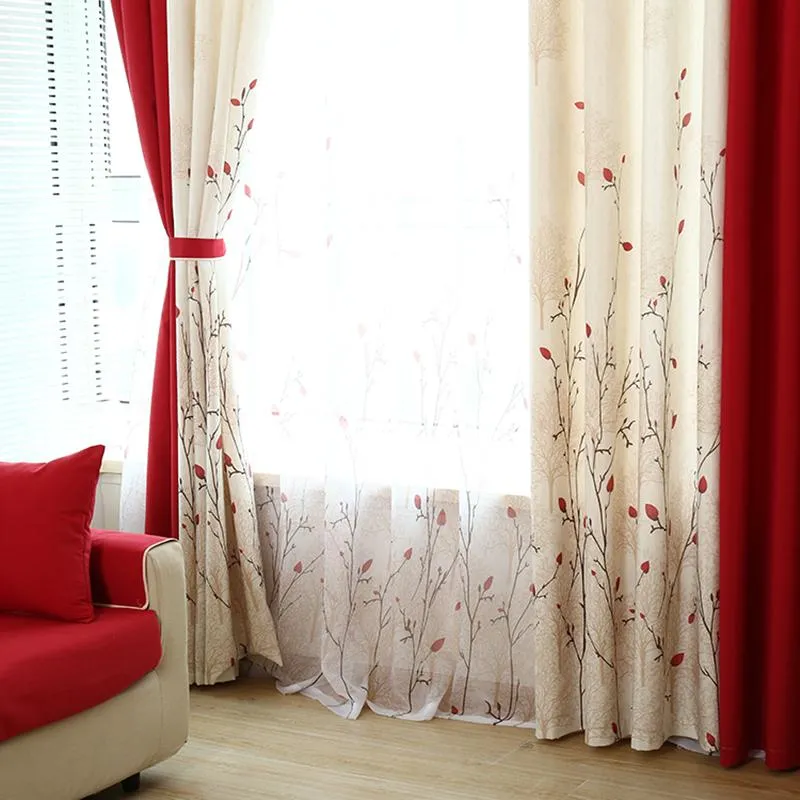 Gardin draperier [bytee] pastorala gardiner för vardagsrum sovrum anpassade röda halvljusfönster Voilage Rideaux Chambre