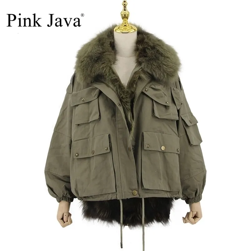 pink java 20116 women fur coat winter thick jacket real fashion jackets collar 211110