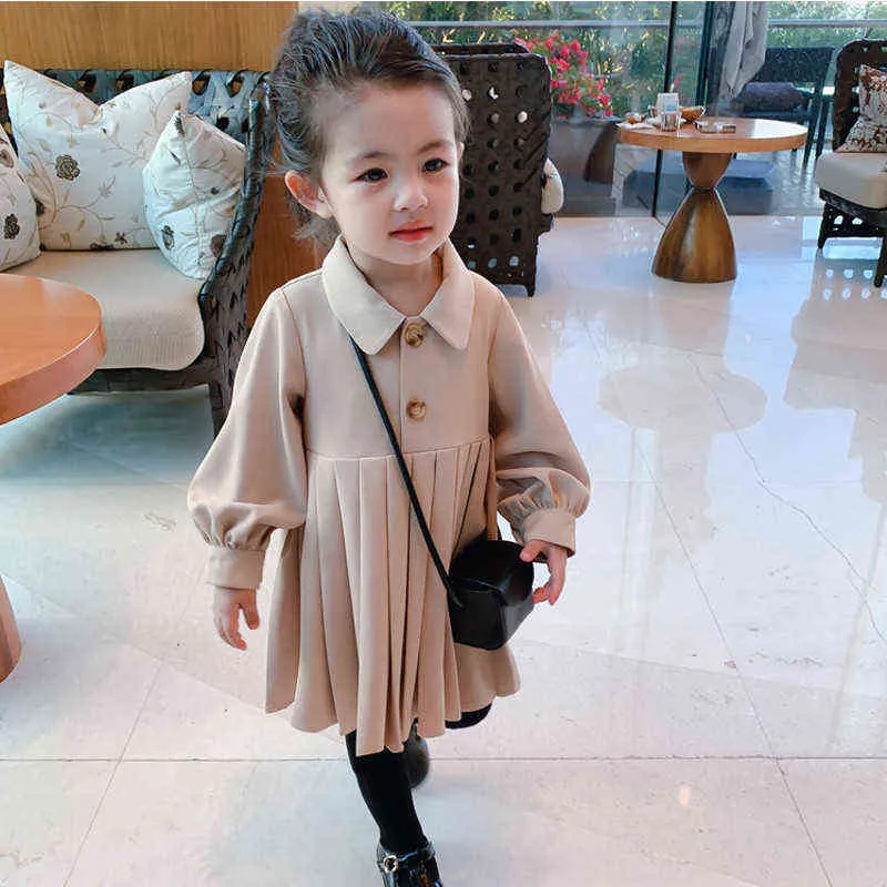 Ours Leader Automne Hiver Filles Robe Smart Casual Couleur Unie Vêtements Pour Enfants Délicat Princesse Manches Longues Robe Pour Girs G1215