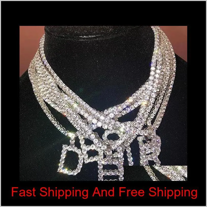 Designer halsband hänge kristalliserad kedja initial 45 cm längd bokstav kvinnor män rock hip hop bling smycken 26 z gobqn