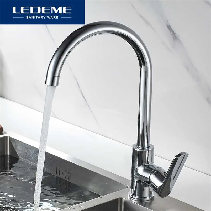 LEDEME Kitchen Faucet Modern Single Handle Mixer Sink Tap and Cold Water Deck Mounted Chrome Kitchen Faucets Taps L4066 211108