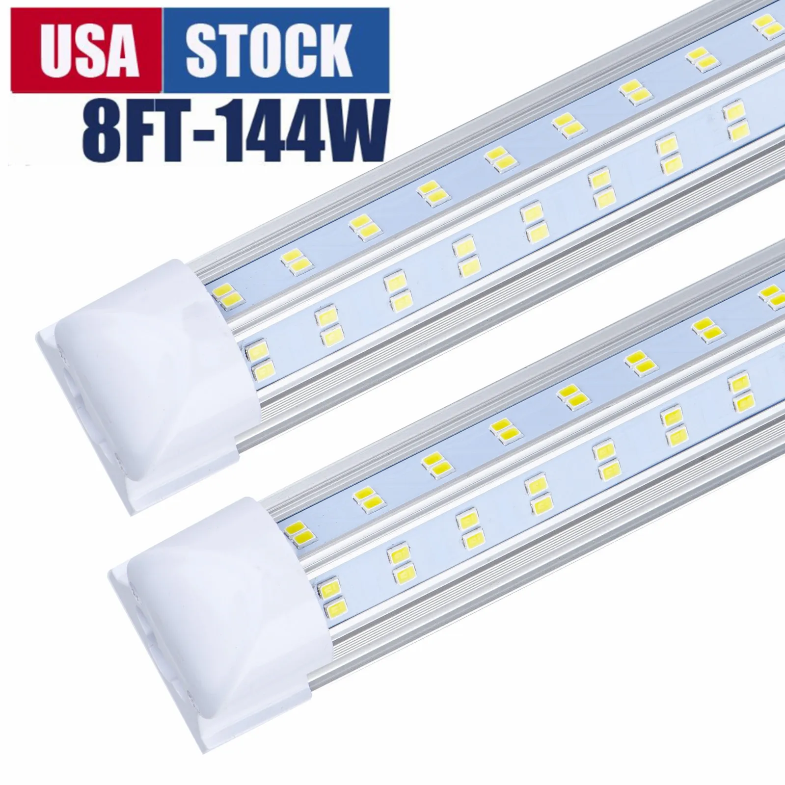 40pcs 8ft LED mağaza ışık fikstürü, 144W 14500lm, şeffaf lens kapağı, çift taraflı 4 sıralar v şekli entegre ampul lambası, LED soğutucu kapı ışığı