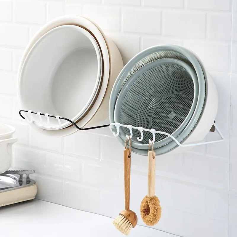 تنظيم تخزين الحمام المطاوع الرف الحديد لا اللكم الحائط حوض مغسلة حامل مع السنانير أدوات المطبخ المنظم المنزل