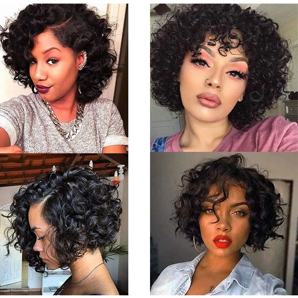 Curl Bob Style Brazilian Remy 100% Human Hair Wig Sleek Short Human Hair Wigs 100% Remy Brazilian Curly Human  main image 3