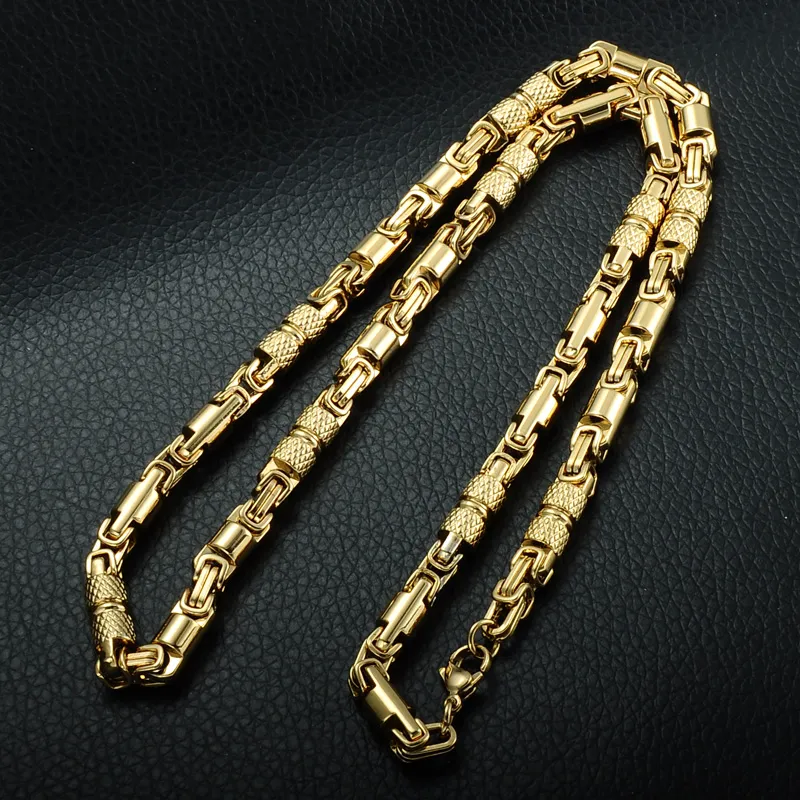Two Tone Gold Color Necklace Titanium Rvs 55cm 6mm Zware Link Byzantijnse kettingen Kettingen voor Mannen Sieraden
