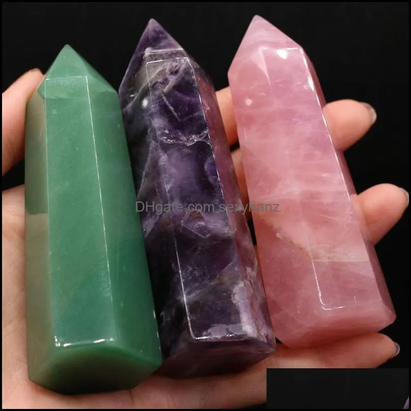 Findings & Components Charms Natural Semi-Precious Stone Furnishing Articles Prismatic Shape Aventurine Rose Quartz For Diy Jewelry Making H