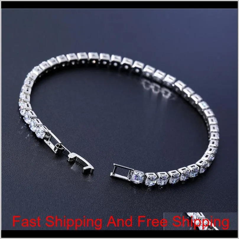 luxury 4mm cubic zirconia tennis bracelets iced out chain crystal wedding bracelet for women men gold silver bracelet jewelry