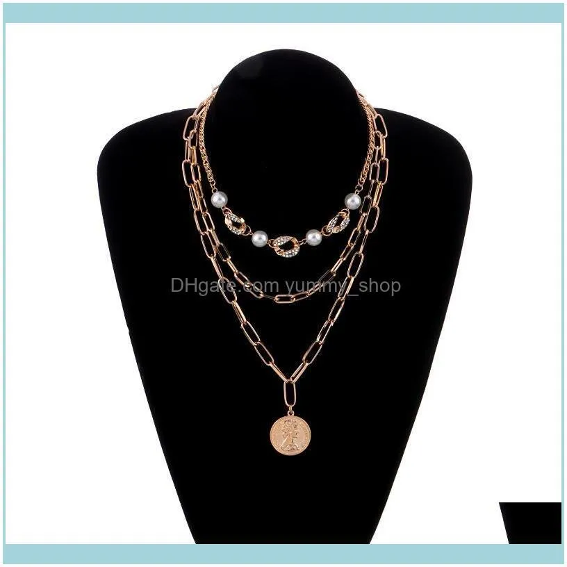 Goth Multilayer Baroque Pearl Choker Necklace for Women Men Thick Crystal Chains Pendants Cuban Link Chains Necklace Jewelry