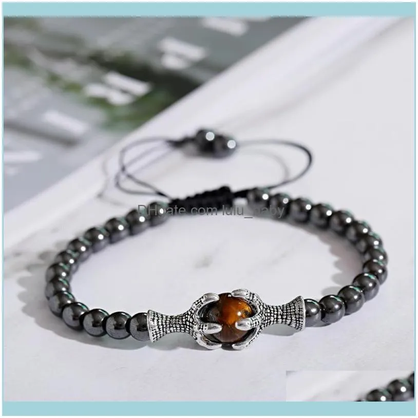 Beaded, Strands Fashion Men`s Casual Beaded Bracelet Natural Stone Hematite Alloy Dragon Claw Grab Tiger Eye Adjustable 2021