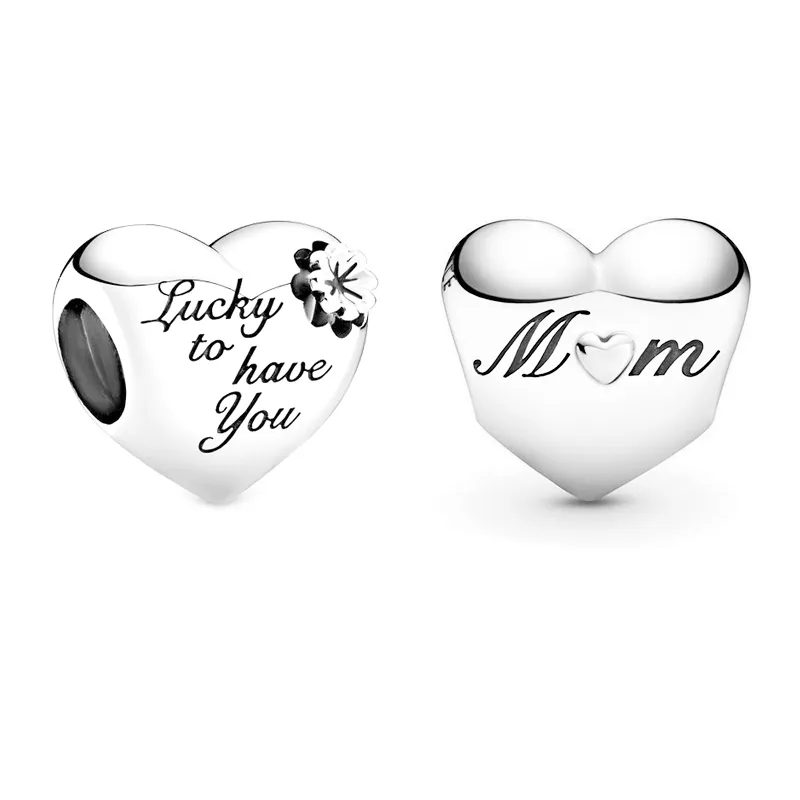 La serie della mamma serie 925 in argento sterling ha inciso fortunato a farti avere mamma perline cardiache adatta il braccialetto originale Pandora Charms Bracciale gioielli