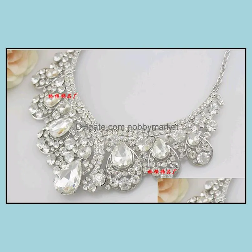 New Stone Bride Wedding Jewelry sets Earrings Necklaces Waterdrop Crystal Women Dresses Accessories Set(Earring+Sautoir) for Party