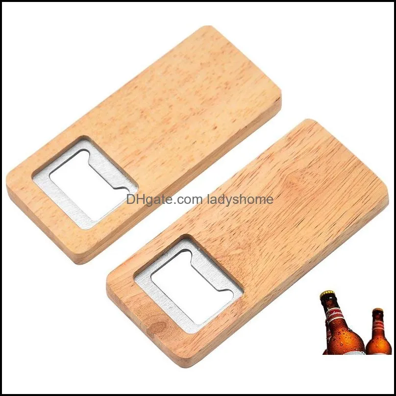 Portable Wooden Handle Beer Bottle Opener Household Stainless Steel Corkscrew Kitchen Tool Creative Gift Supplies 10.1*4CM HWB7423