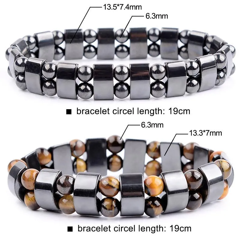 Bangle Nature Yellow Tiger Eye Hematite Beads Bracelet Therapy Health Care Magnet Men's Jewelry Charm Bangles Gifts For Man281S