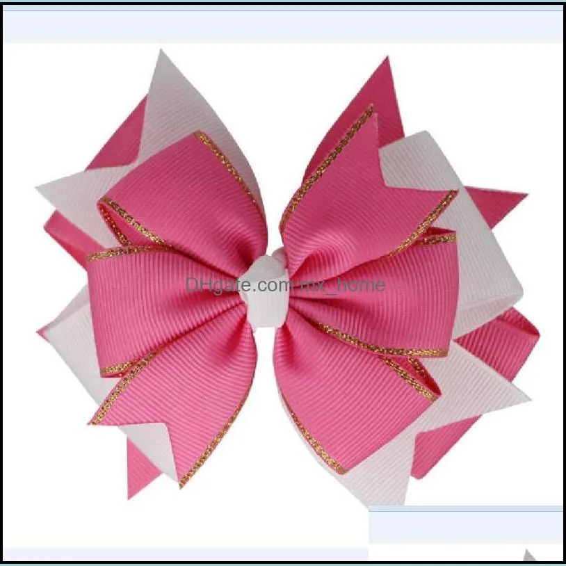 Hair Accessories 2021 2pcs/ 4.5inch Gold Edge Grosgrain Ribbon Bows Layered Clips Classic Girl School