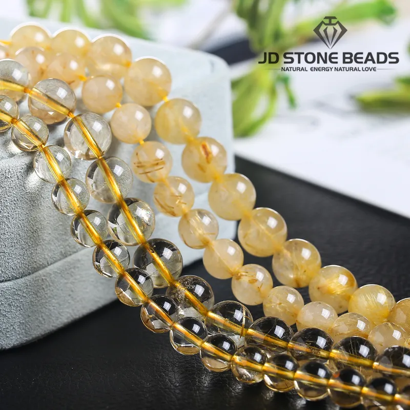 Natural Gold Rutilated Quartz High Quality Energy Hair Crystal Yellow Round Gemstone 6 8 10mm Diy Charm Beads For Jewelry Making Q0531