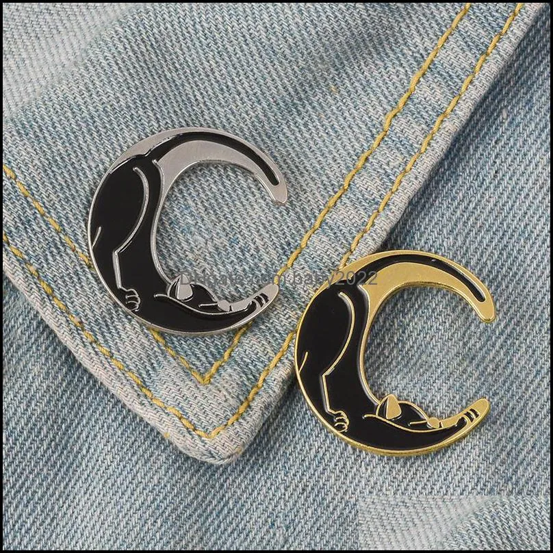 Black Cat Moon Enamel Pins Gold Silver Cat badge brooch Lapel pin Denim Shirt bag Collar Punk Fun Animal Jewelry Gift for Friends