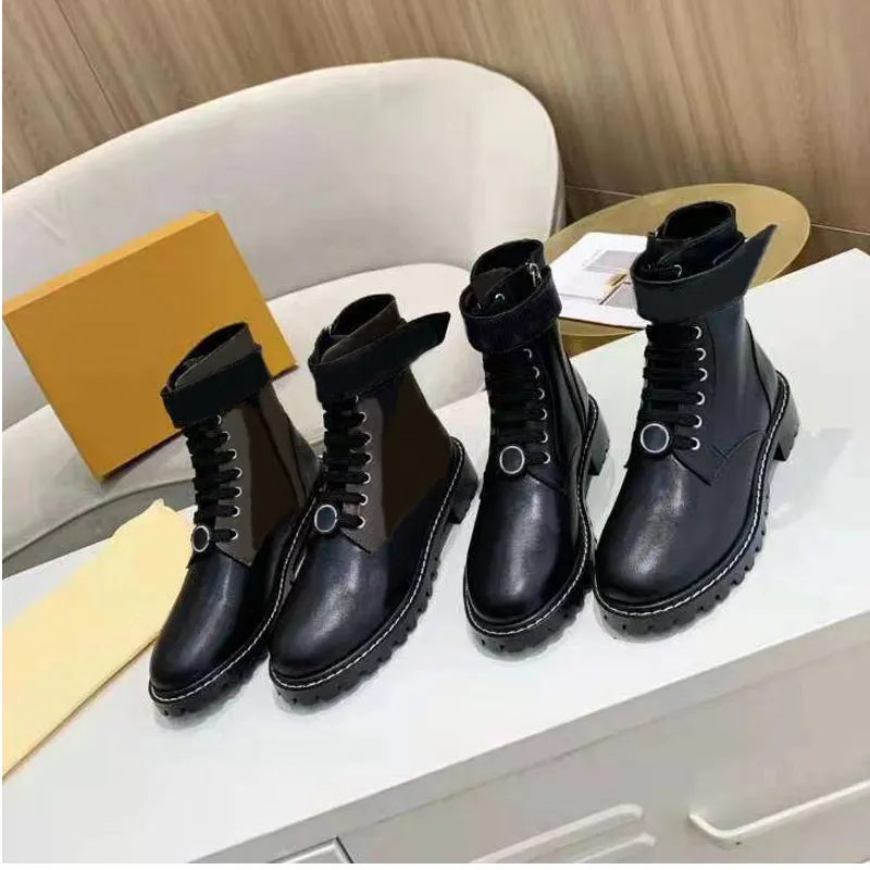 Autumn Winter Impred Letter Boots Woman Woman Bottom Travel Lace-Up Sneaker 100% Leatra Lady Lady Boot Boot de gola macia Mulheres Designer Tamanho 35-41 com caixa