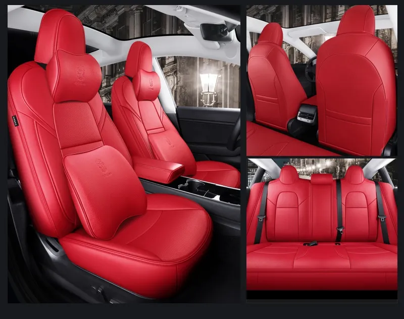 Autozubehör Sitzbezug für Tesla Modell Y / S Hohe Qualität Leder benutzerdefinierte Fit 5-Erster-Kissen 360-Grad voll bedecktes Modell3 (nur gemacht Tesla) 9pcs Set Kaffee