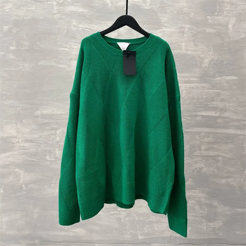 Brand Sweatshirt Designed  Women`s Green Ribbed Sweater Round Neck Kintted Sweaters Fair Size Fashion Color 14404