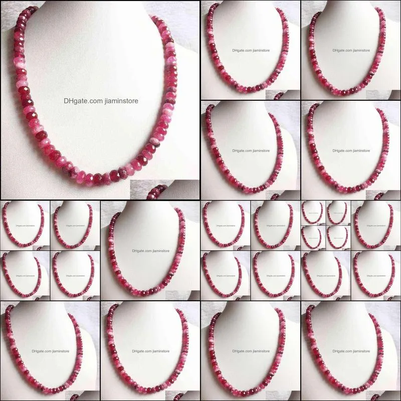 Rare 5*8MM Faceted Red Ruby Necklace Vintage Natural Stone Jewelry Elegant Exquisite Beaded Chain Choker Collier 220209